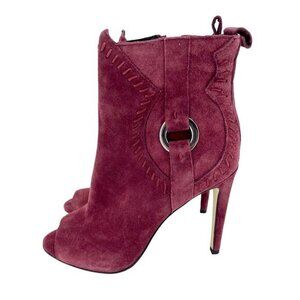 Rebeca Minkoff Burgundy Suede Leather Peep Toe Ankle Booties SZ 7.5 New